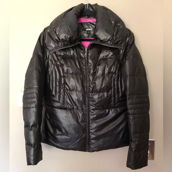 Dkny Jackets & Blazers - DKNY Short Black & Hot Pink Puffer Winter Coat Size Medium